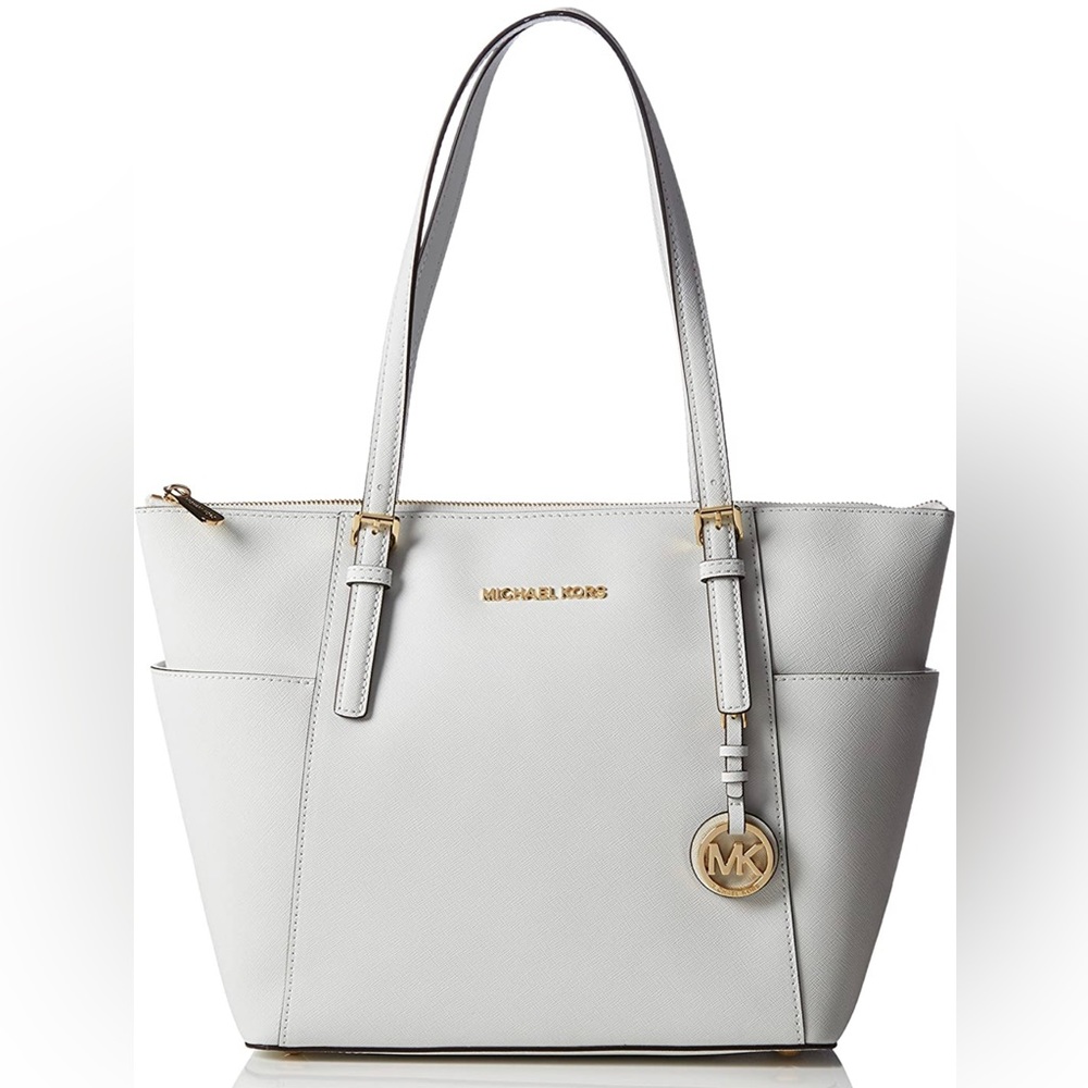 Michael Kors Charlotte Signature White Leather Zip Tote